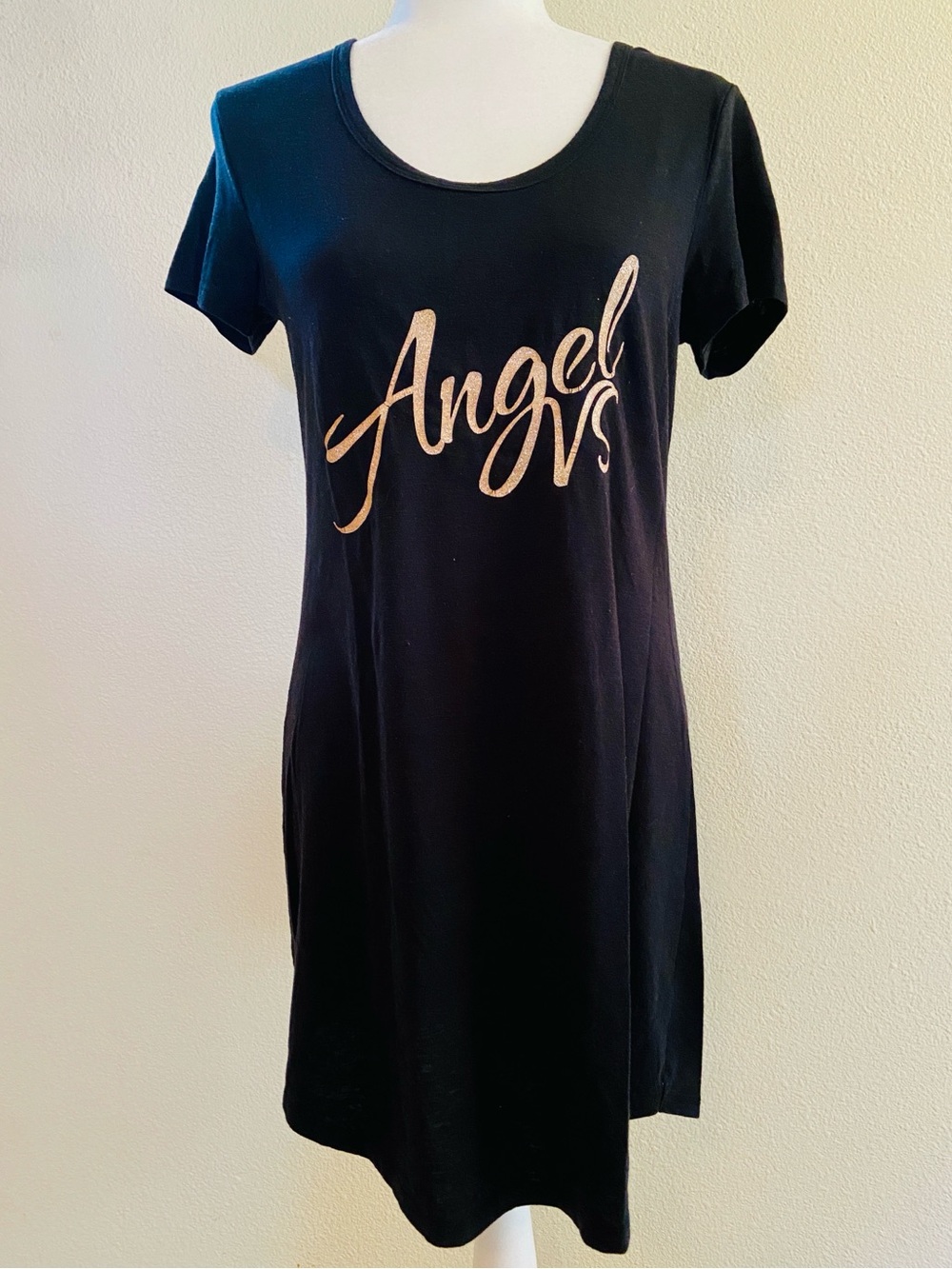 Victoria’s Secret Oversized Sleep Tee Dress Black Gold Glitter